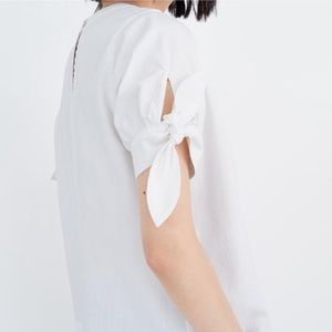 Madewell tie sleeve cuff pullover top lightweight white denim